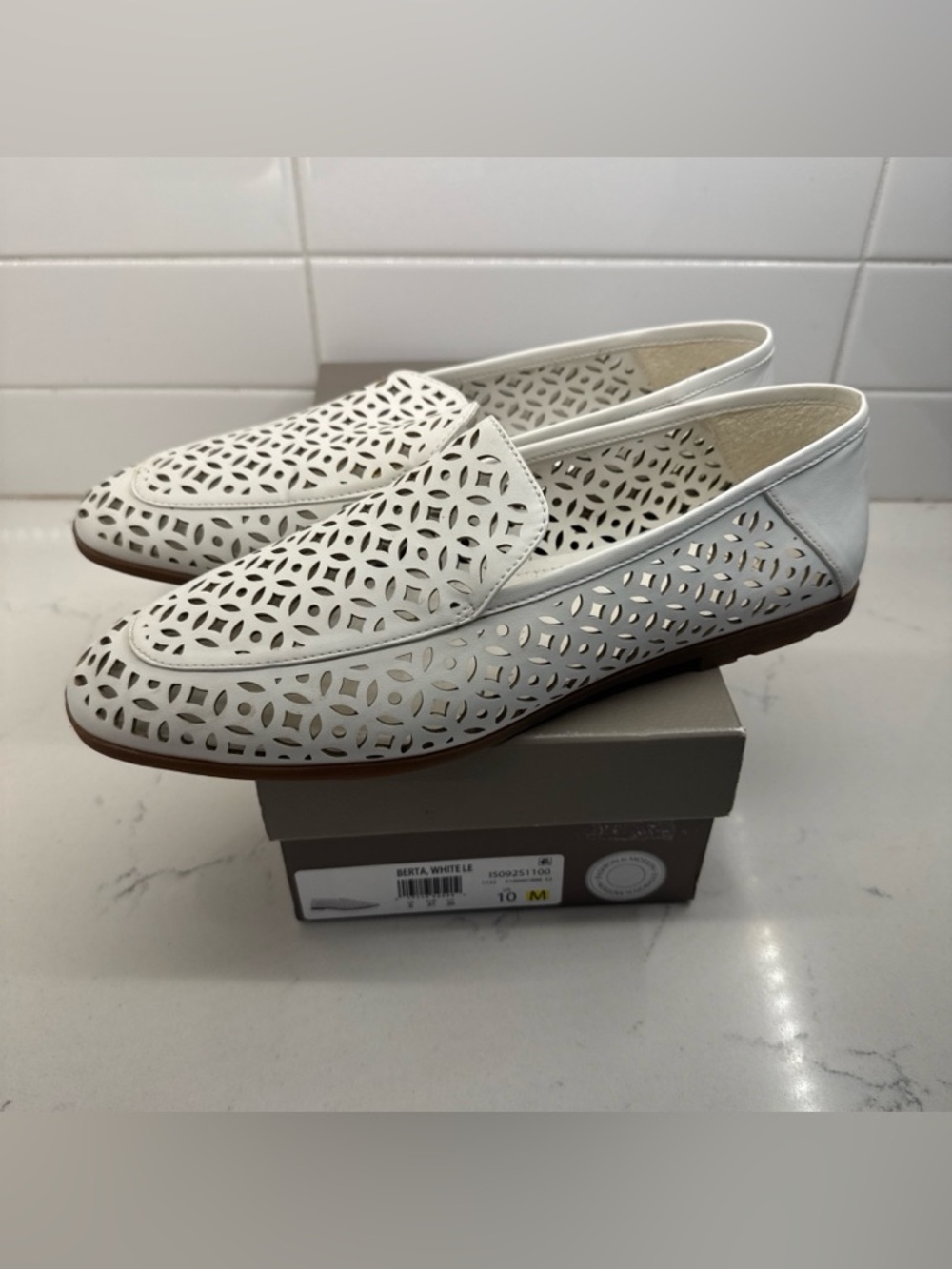 Franco Sarto Berta Women’s White Laser-Cut Slip-On Loafers Shoes Flats